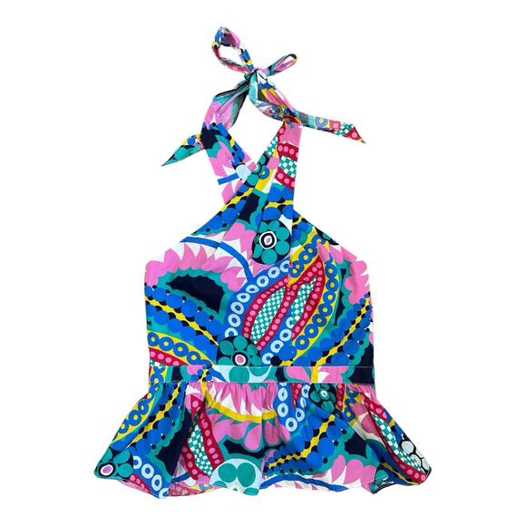 J. Crew Peplum Halter Top Womens Small In Kaleidoscope Floral Cotton Side Zip - Picture 10 of 10